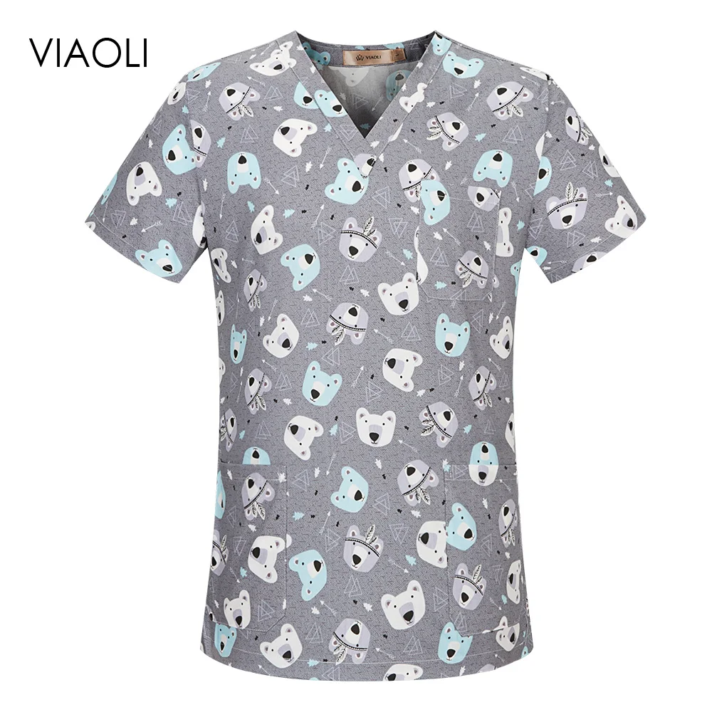 

Pet hospital Medical uniforms dental clinic scrubs tops Laboratory workwear doctor nurse Beauty salon cartoon printing tops new