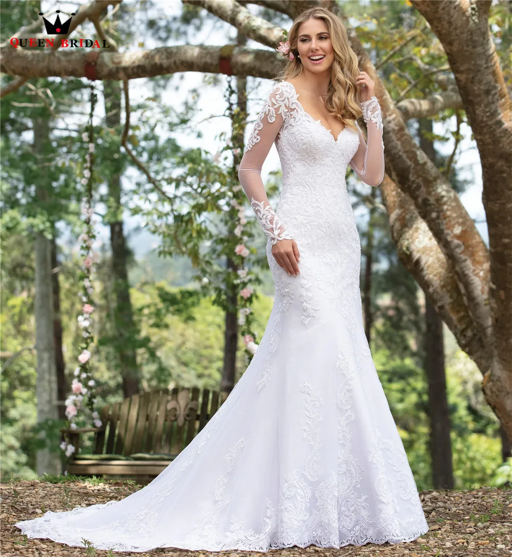 

Custom Made Mermaid Long Sleeve Lace Beading Sequins Sexy Elegant Formal Wedding Dresses Vestido de Noiva 2020 WH43