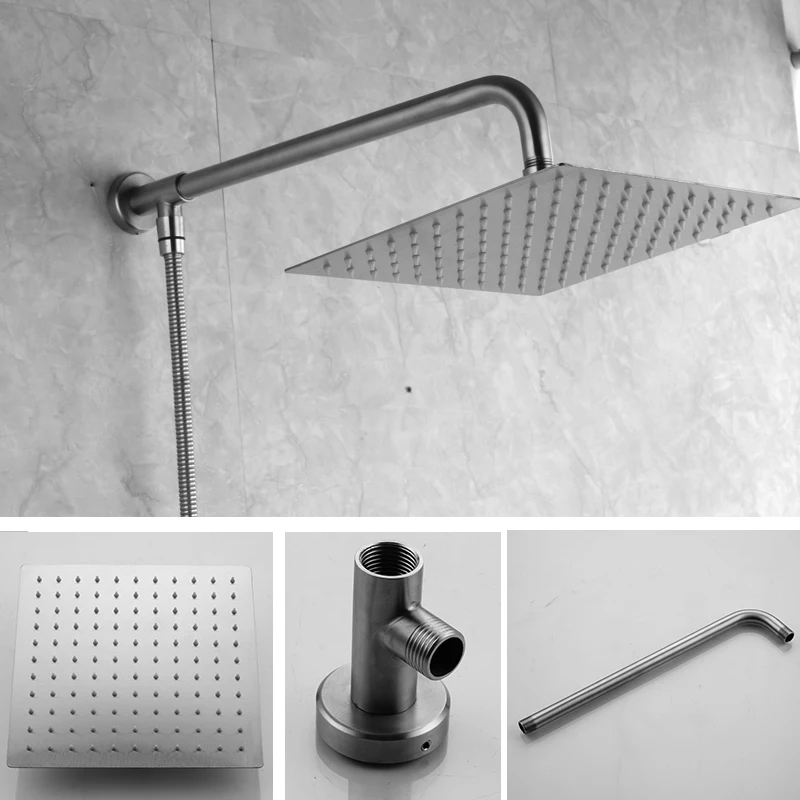 10 inch square and round shower head has holder and hose 304 stainless