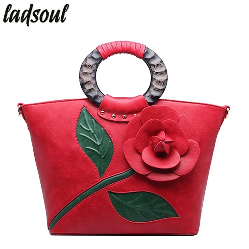 

LADSOUL Ladies Luxury Women Bags Big Elegant Floral Tote Flower Women Leather Handbags High Quality Women Shoulder Bags A746/g