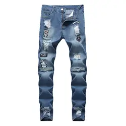 Новые брендовые Дизайнерские мужские джинсы Винтаж высокое качество рваные зауженные джинсы мужской классический колено отверстие