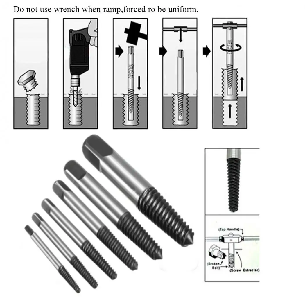 6 шт./лот, отвертка для удаления поврежденных болтов, набор для удаления поврежденных болтов, набор направляющих сверл для удаления поврежденных болтов