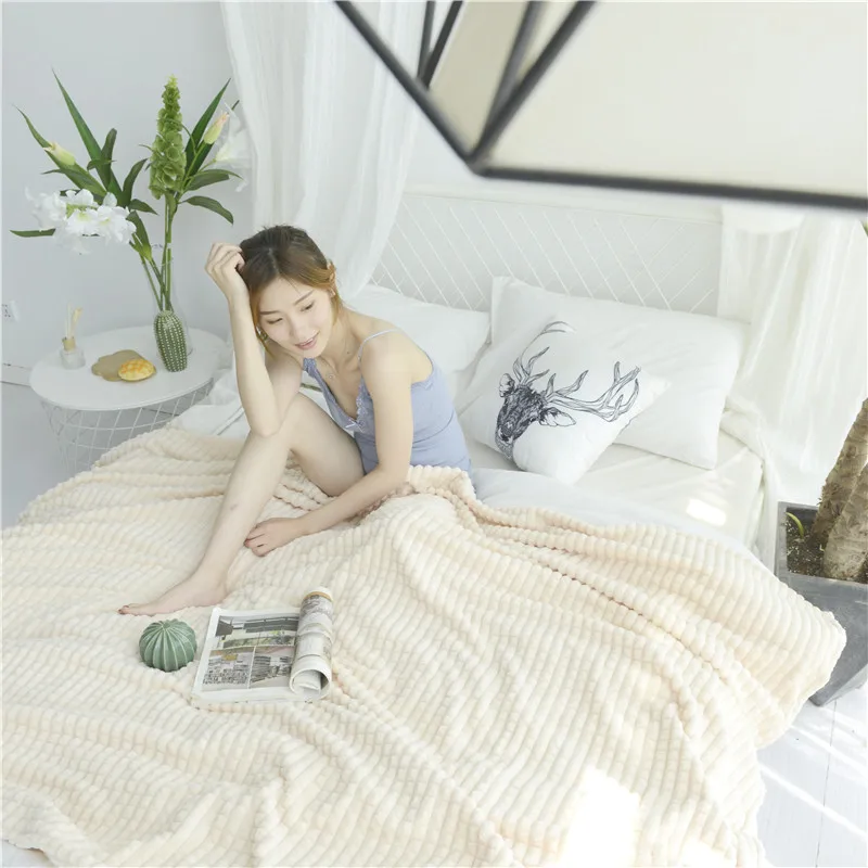 

Stylish Light Coffee Color Solid 1PC Bed Blanket Fleece Blankets For Bed Throw Blanket Machine Washable Home Textile 200x225cm