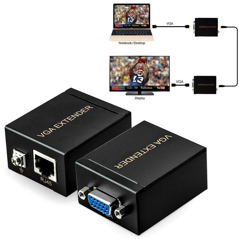 

Mayitr 1pc 60m RJ45 To VGA Network Signal Sender Extender CAT5e/6 Transmitter +Receiver Adapter for HDTV HDPC