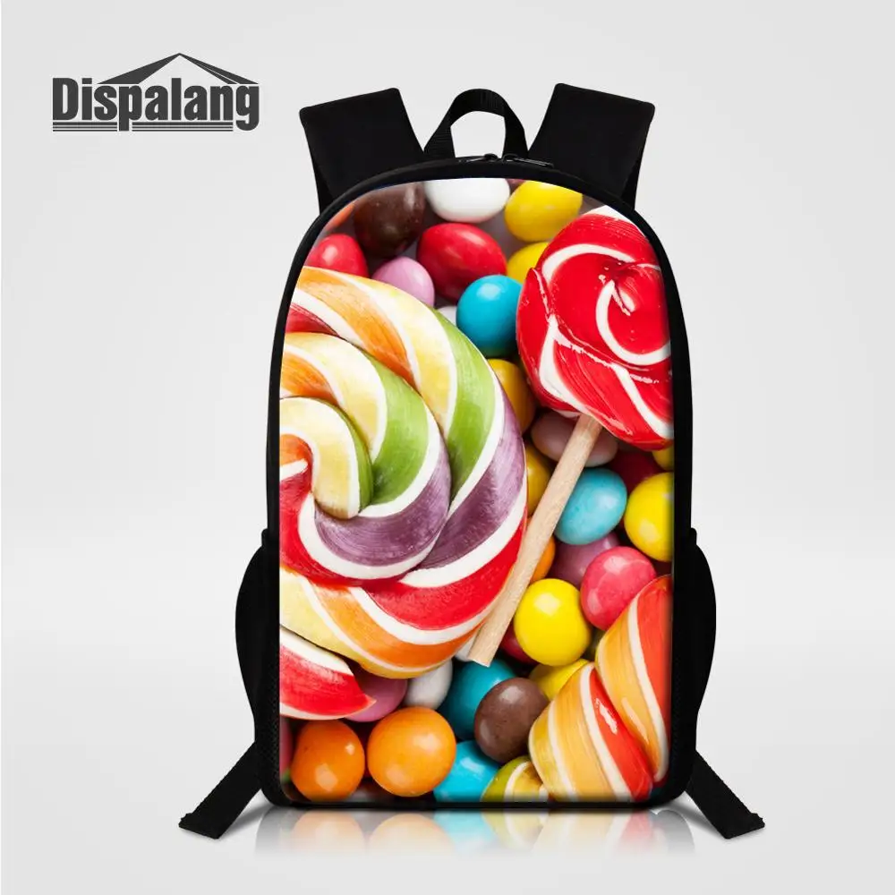 Dispalang модная детская школьная сумка с конфетным Принтом Рюкзак Детские рюкзаки Женская дорожная сумка для отдыха Mochila - Цвет: Черный
