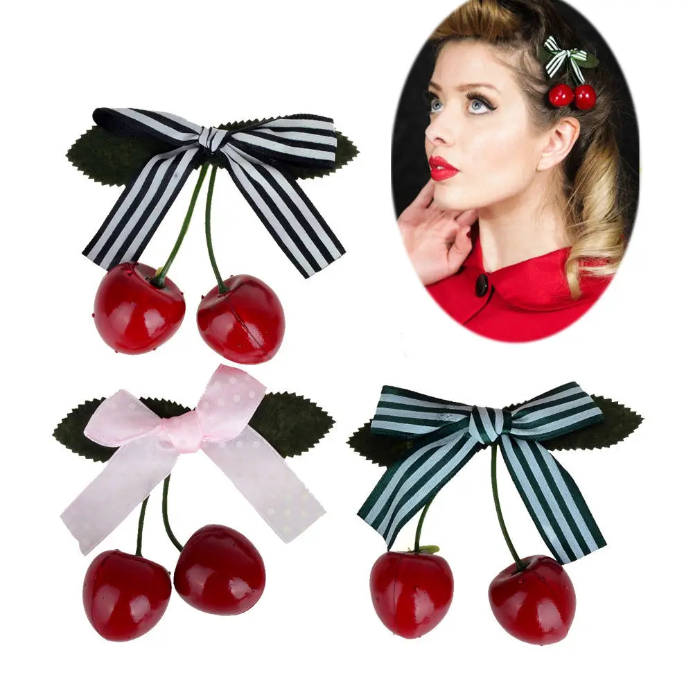 Cherry Bow Hair Clip for Pinup girls, retro, vintage, rockabilly hair