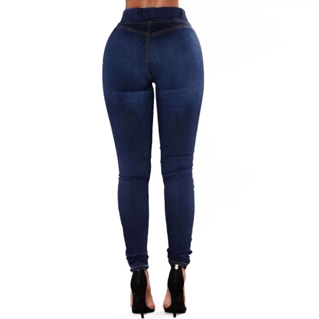 Женские повседневные джинсы, женские модные однотонные прямые брюки с эластичной резинкой на талии, облегающие джинсы для женщин, Прямая поставка May27