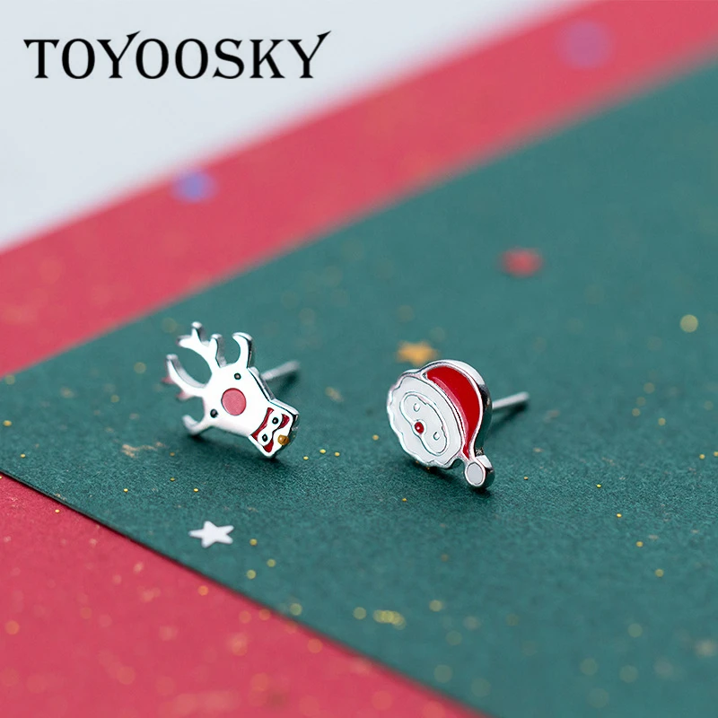 Новинка 2019 г. серьги-гвоздики из серебра 925 пробы с эмалью в виде Санта-Клауса и