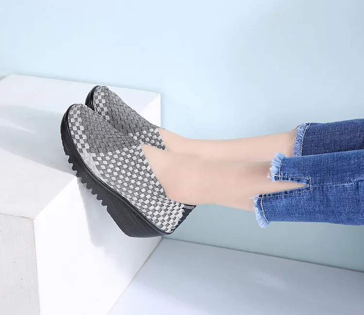 QJ 886 Elastic Fiber Woven Women Platform Shoes - 10