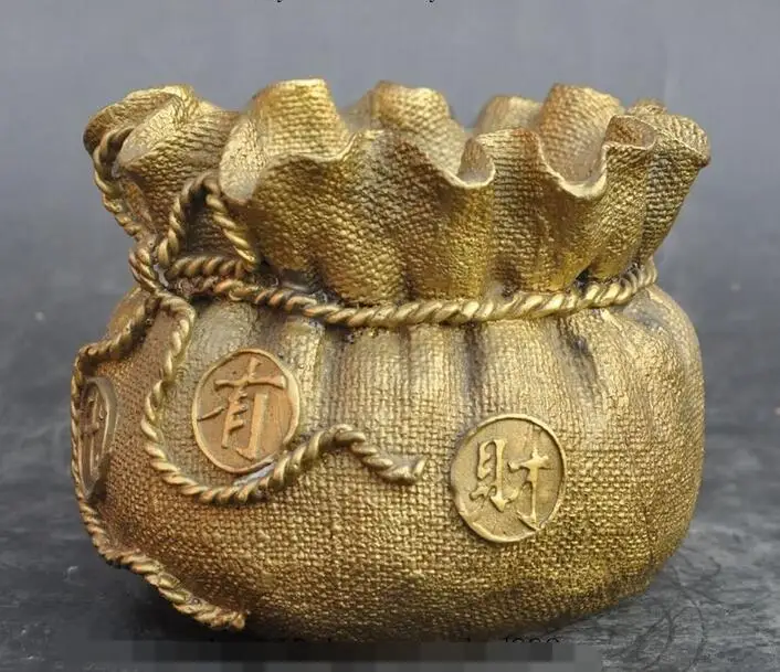 

chinese brass Gold Bag wealth lucky Rich statue incense burner Censer pot bowl
