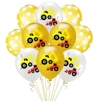 

10pcs/lot 12 inch Latex Construction Vehicle Excavator Printed Balloon Round Dot Balloons Kids Birthday Air Balls Decoration