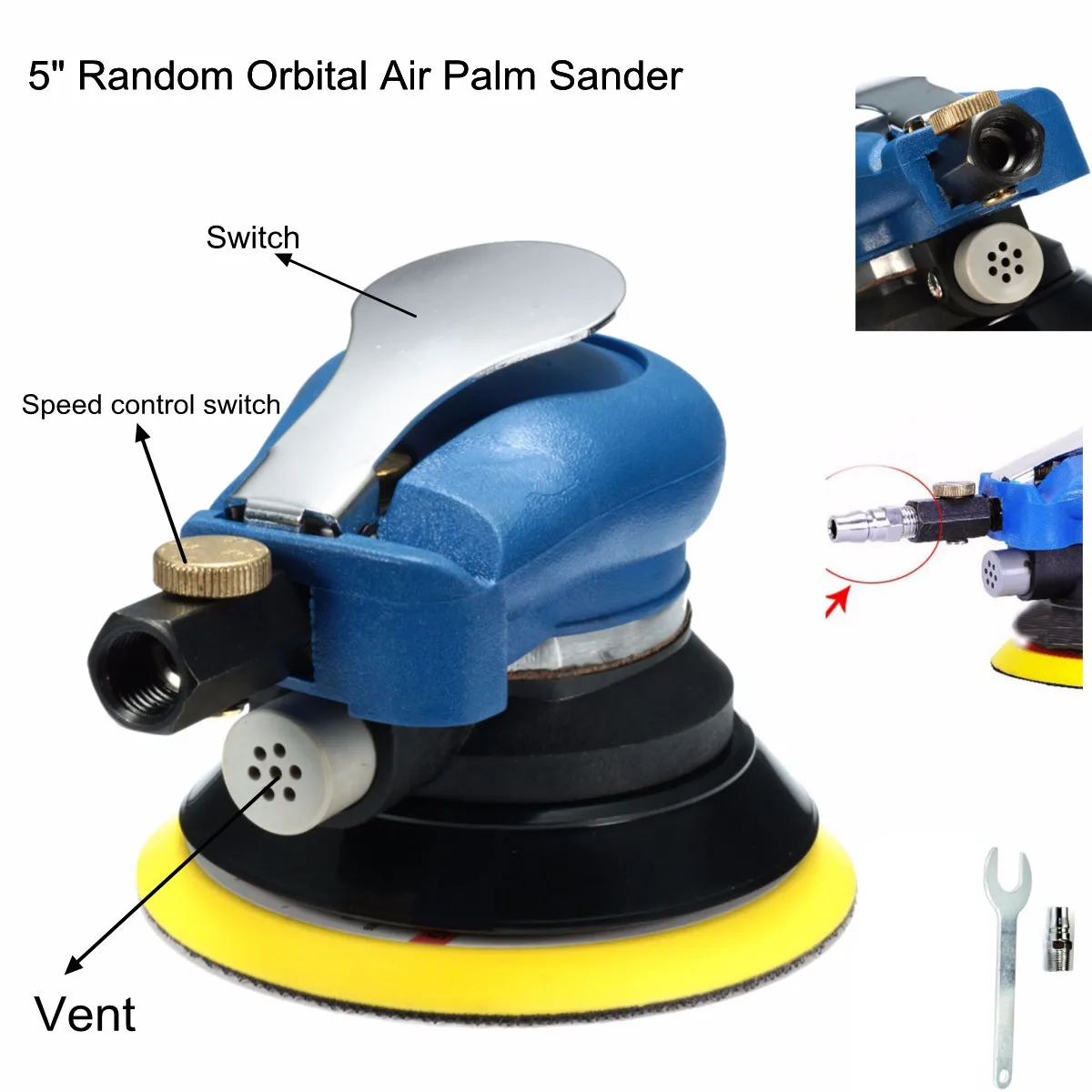 

5inch 9000rpm Air Orbital Sander Random Hand Sanding Pneumatic Round for Automotive Sheet Metal Putty Grinding