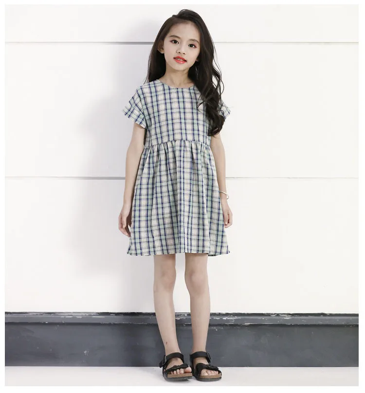 New 2019 Knee Length Plaid Dresses For Teenage Girls Cotton Short Sleeve Casual Dress Kids Summer Party Dresses Children Clothes (12).jpg