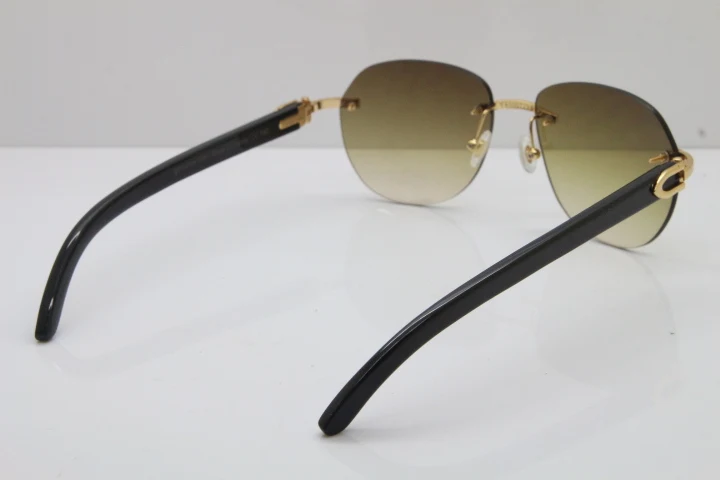 Cartier Rimless 8300729 Black Buffalo Horn Sunglasses In Gold Brown Lens (8)