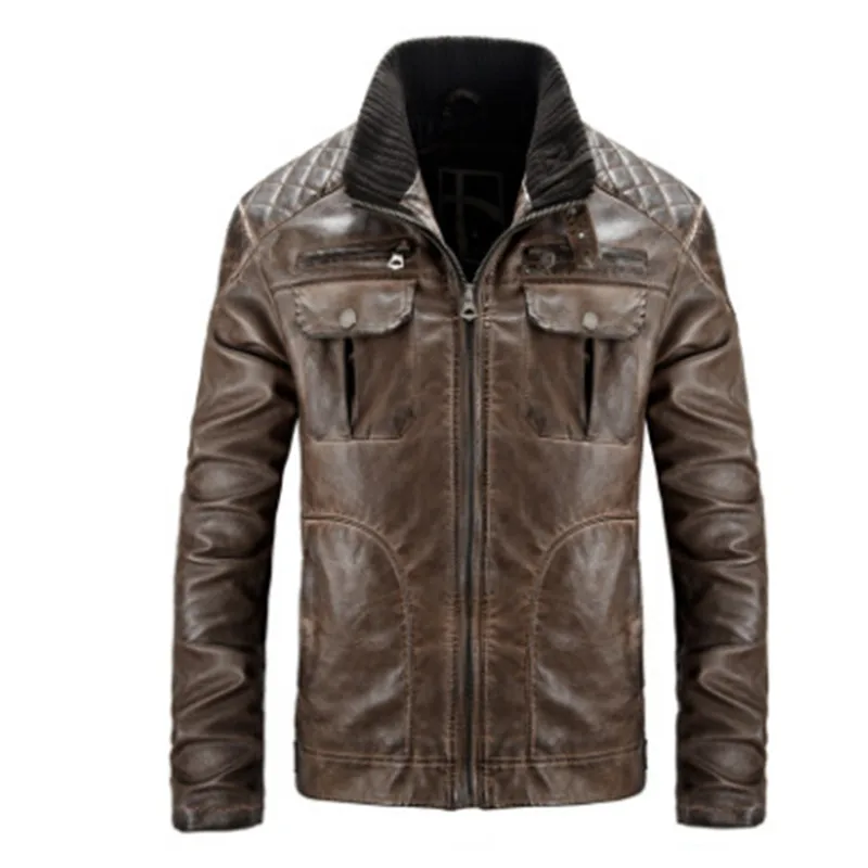

New Brand Winter Russian Style Mens Zipper Leather Jacket and Coats Slim Fit Man Motorcycle Leather Jackets Male Clothing