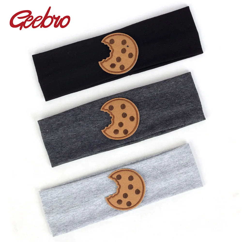 Geebro Toddler Turban Cookies Applique Accessories For Baby Girls Kid Cut Cotton Headband Head Wrap Children Flat Hairband AT020 |