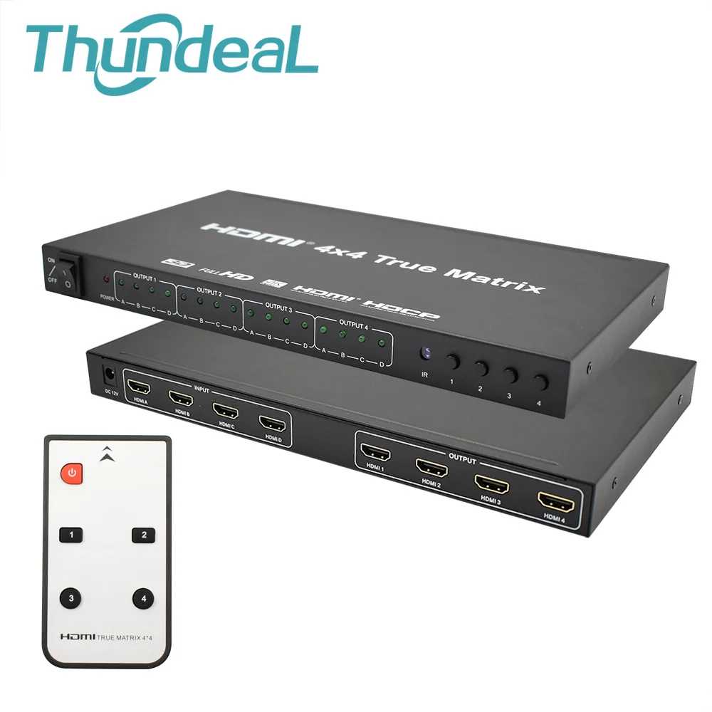 ThundeaL HDMI Matrix 4x4 HD 4K 2K HDMI Switch Splitter 4 Input 4 Output 3D 1080P 60Hz True Matrix Converter Adapter + Remote