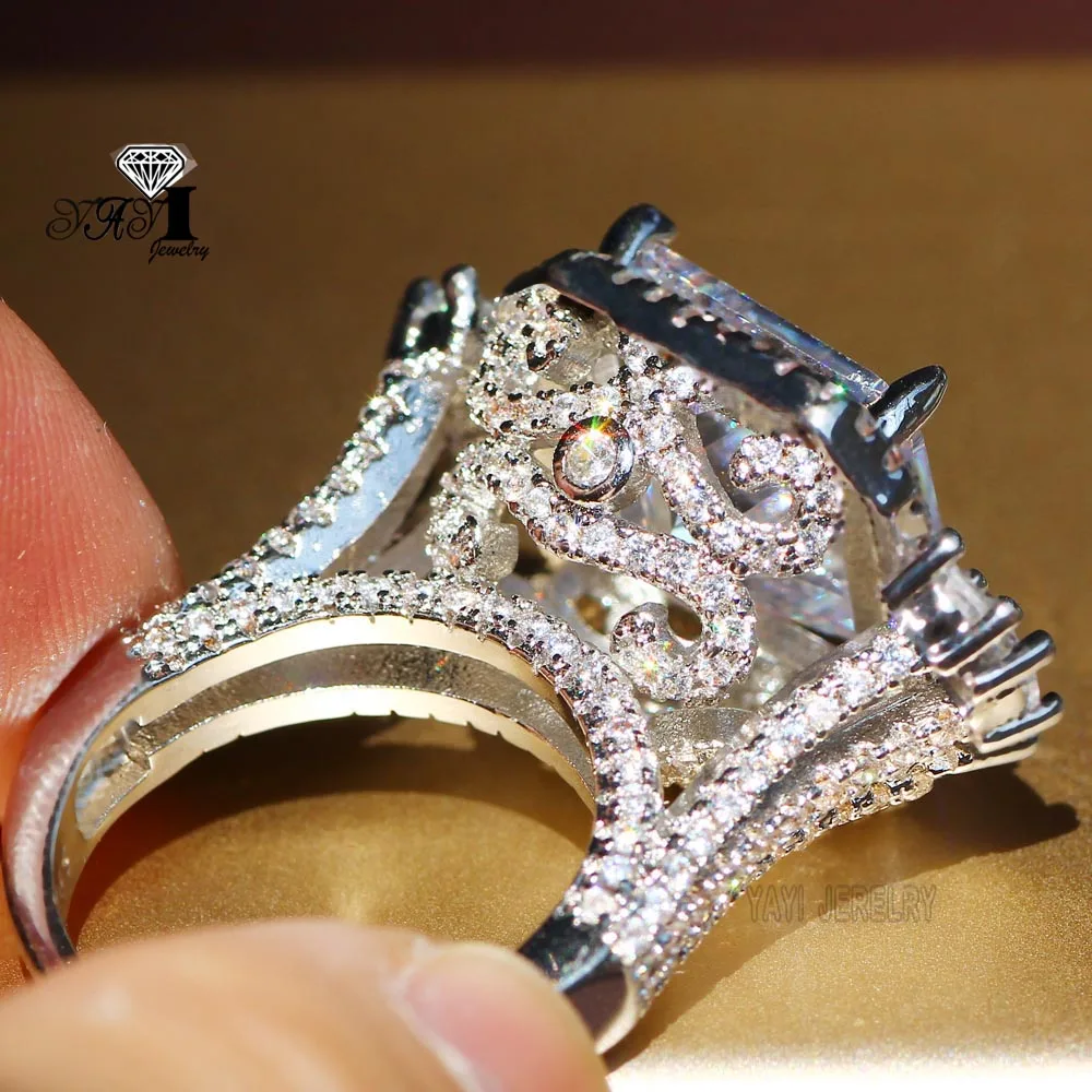 Ювелирные изделия yayi Princess Cut 15 CT 15*15 мм огромный белый циркон серебряного цвета обручальные кольца с сердцем вечерние кольца Подарки