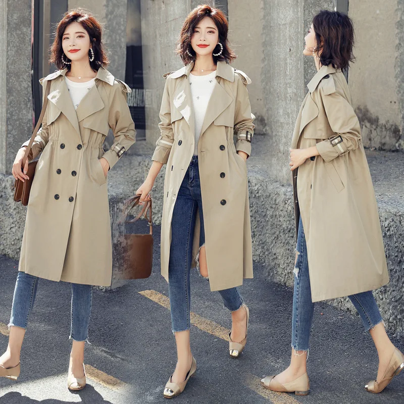 

Women's windbreaker jacket double-breasted large size women's clothing 2019 new autumn jacket in the long section casual coat