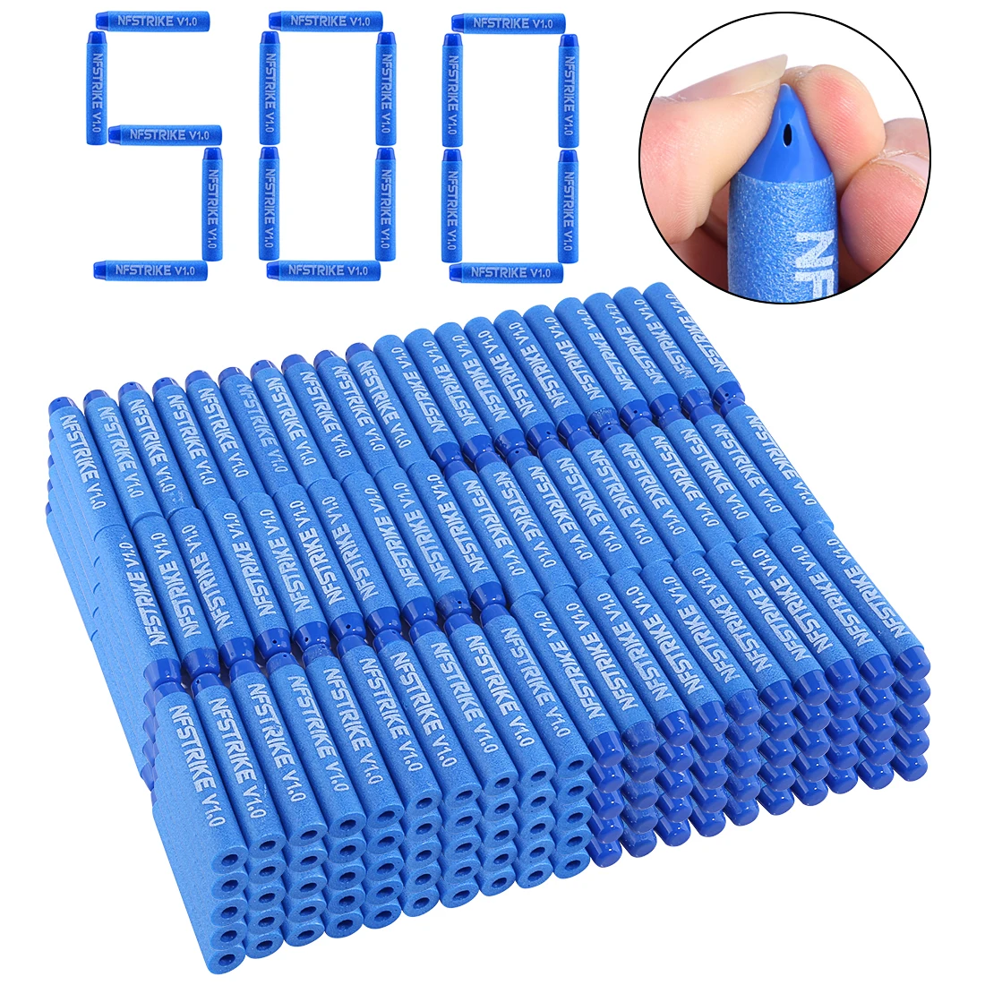 100pcs/ 500PCS/ 1000pcs NFSTRIKE V1.0 Customized Soft Bullet For Nerf Elite Series Toy Gun Part 7.2*1.3CM Bullets -Blue
