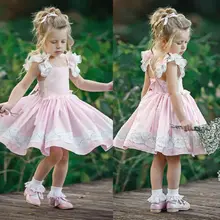 Модное розовое однотонное платье-пачка без рукавов для маленьких девочек вечерние летнее платье для маленьких принцесс розового цвета