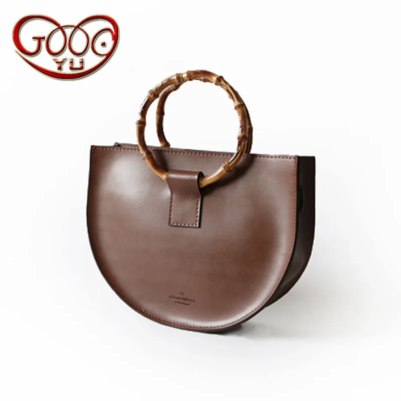 

Caramel color cattle leather two-story ring handbag ring unique semi-circle Messenger bag