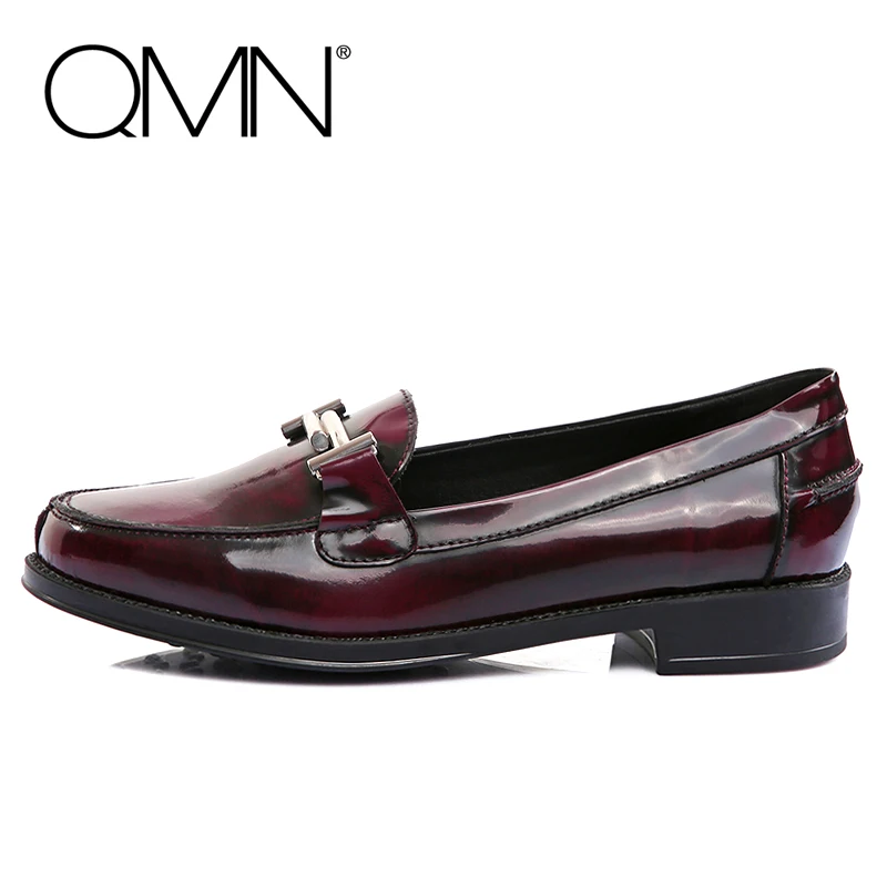 

QMN women genuine leather flats Women Metal Hardware Embellished Lofaers Slip On Leisure Shoes Woman Leather Flats 34-41