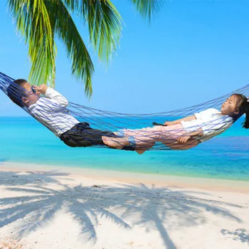 

Outdoor Sport Hammock Net Mesh Bed Nylon Portable Camping Hammock with Hooks for Garden Beach Yard Travel Grass Green