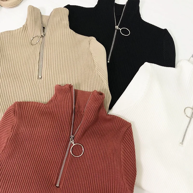 

2019casual Zipper Sweater Women Turtleneck Solid spring autumn female Knitted sweater Pullovers long Sleeve chic Soft Jumper top