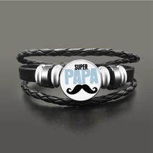 Moda Super Papa Snap Botões Contas Pulseira De Metal Pulseira de Couro Trançado Pulseiras Para Homens Presentes Para O Pai Pai