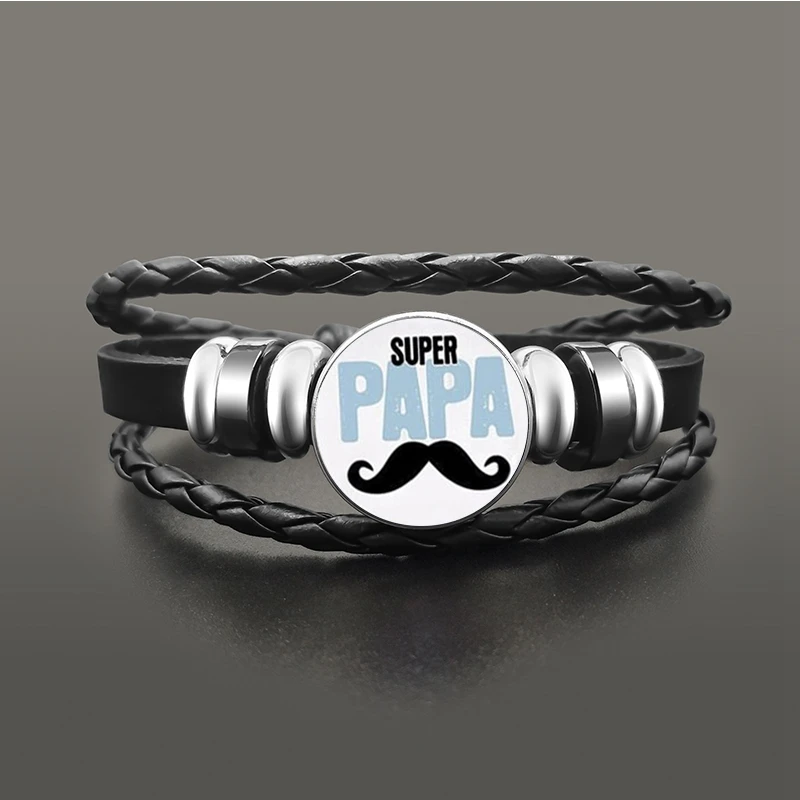 Moda Super Papa Snap botones pulsera cuentas de Metal trenzado pulsera de cuero para hombres regalos para padre papá|Pulseras de amuleto| - AliExpress