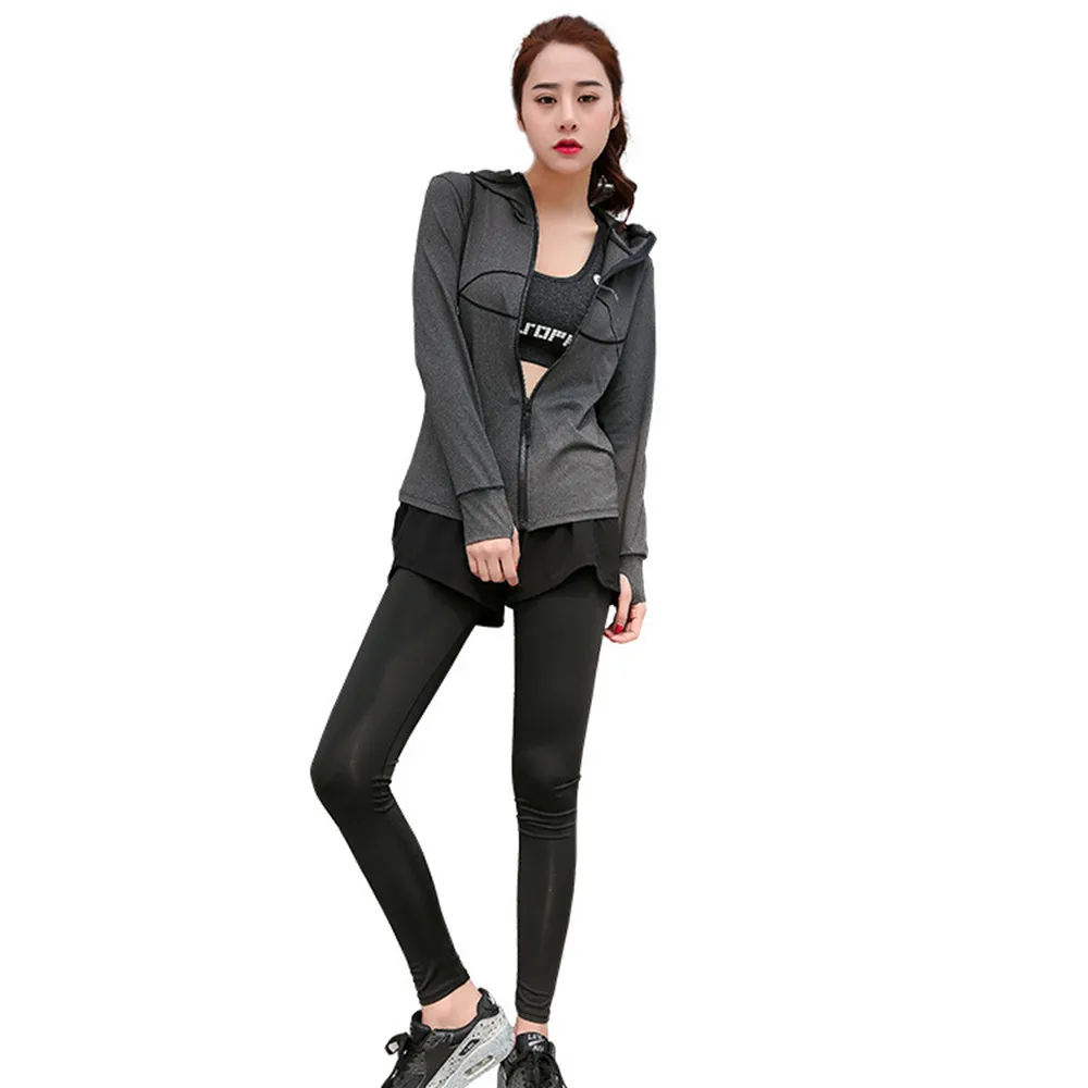 

KARYZON Women 3 PCS Yoga Set (Jacket+Pants+Bra) Jogging Suits Fitness Gym Tracksuit Clothing Quick Dry Sports Suit Winter Style