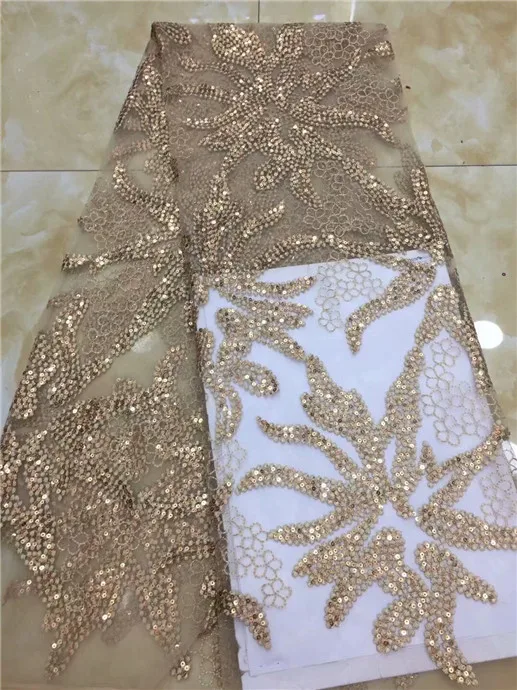 

Nigerian Tulle Lace Sequin Fabric Green High Quality African Sequin Lace Fabric New African Guipure Lace Fabric 2018 champagne