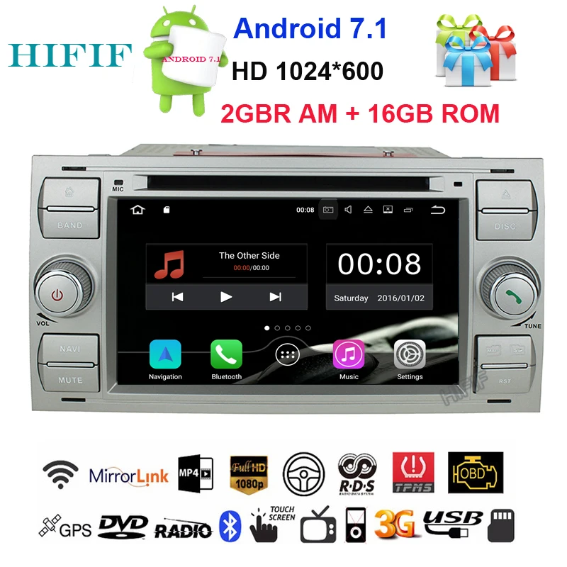 Excellent HIFIF 1024*600 2 Din Android 7.1 Quad Core Car DVD Player GPS Navigation WIFI for FORD S-Max Kuga Fusion Transit Fiesta Focus II 0 Excellent HIFIF 1024*600 2 Din Android 7.1 Quad Core Car DVD Player GPS Navigation WIFI for FORD S-Max Kuga Fusion Transit Fiesta Focus II 0