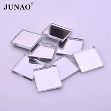 JUNAO 12 мм блестящие прозрачные Квадратные Зеркальные стразы с плоской задней частью, серебряная аппликация, акриловые кристаллы, камни, не пришитые стразами, ремесла