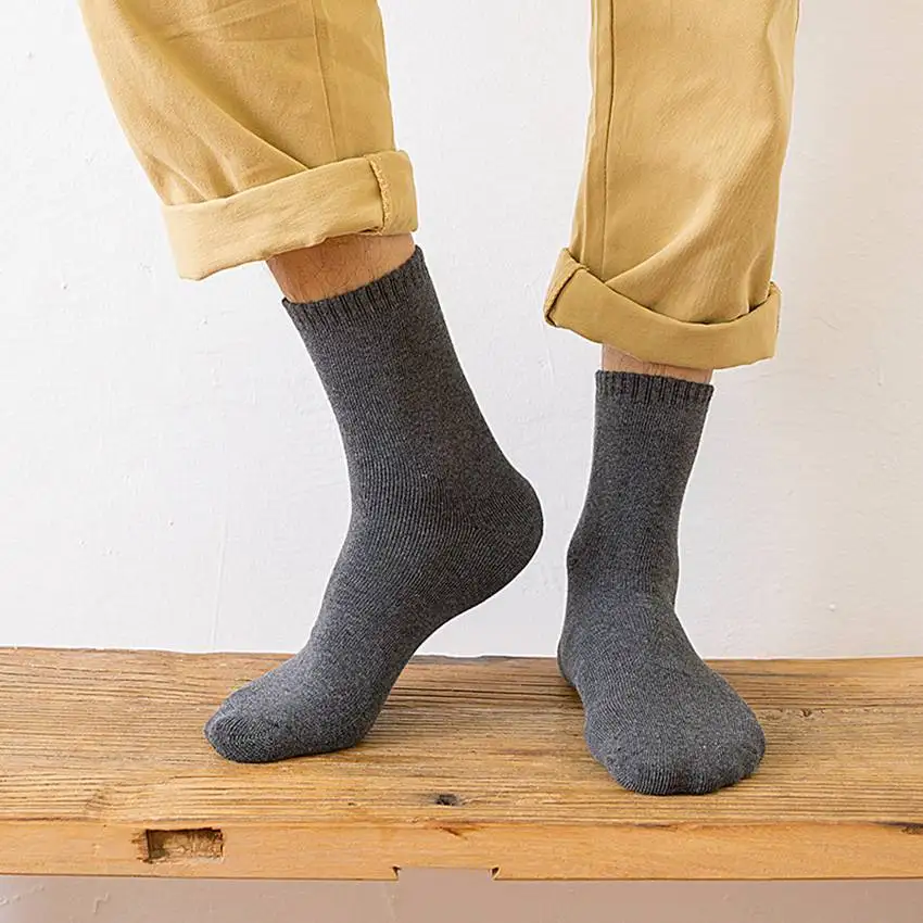 Мужские зимние толстые носки, одноцветные, Большие европейские размеры 43-50, длинные носки без пятки, 4 пары, классические мужские повседневные носки
