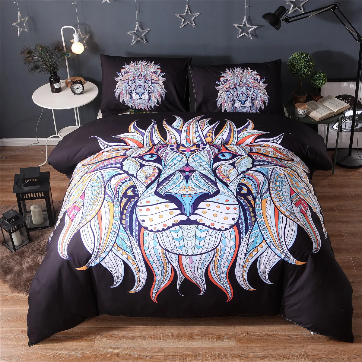 Lai Yin Sun Bedding Set Painting 3D Black Lion king Bedding Set Bohemia King Duvet Cover with Pillow Case 2/3PCS Indian style Lai Yin Sun Bedding Set Painting 3D Black Lion king Bedding Set Bohemia King Duvet Cover with Pillow Case 2/3PCS Indian style