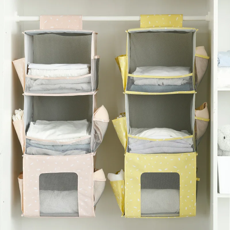 

Collapsible Hanging Wardrobe Storage Bag Hooking Multi-Compartment Basket Storage Pouch Non Woven Fabric Hanging