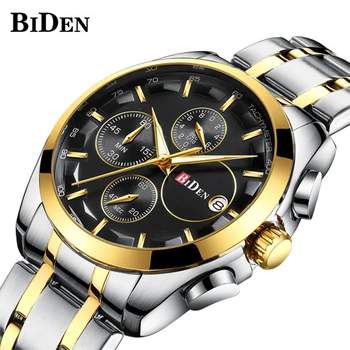 

BIDEN Men Quartz Watch Analog Chronograph Men's Wristwatch Stainless Steel Waterproof Calendar Clocks Gifts relogio masculino
