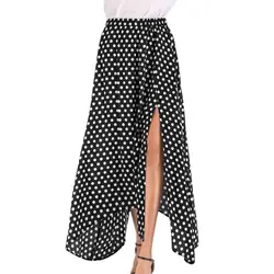 Женская высокая талия в горошек макси юбка с разрезом асимметричный подол летняя ретро длинная юбка 1950 s винтажная юбка женская уличная