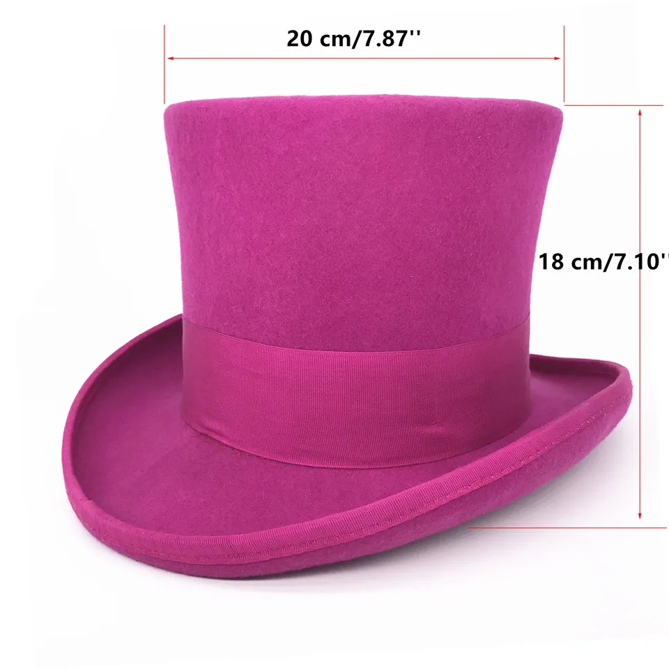 18,0 см(7,1 дюйма) фиолетовая шерстяная фетровая шляпа, Топ-шляпа для шляпы волшебников, джентльменов, стимпанк, жениха, Свадебные шляпы, новые кепки