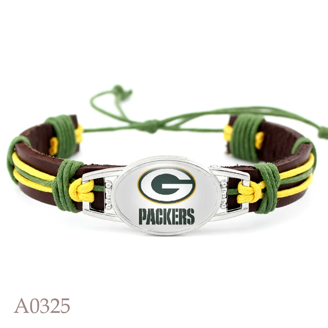 10 Pcs New Green Bay Packers Football Team Leather Bracelet 10 Pcs New Green Bay Packers Football Team Leather Bracelet Adjule Mens Black For