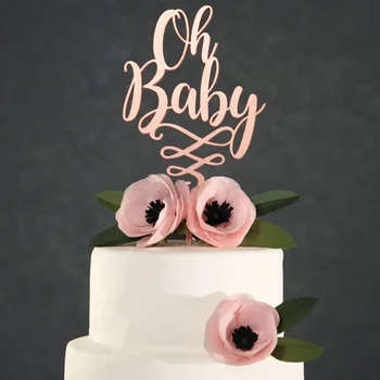 

Oh Baby Cake Topper for Baby Shower Cake Decoration Mirror wooden Glod/Silver Color Acrylic Cake Topper Supplies