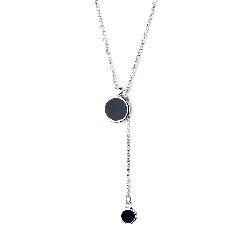 Простой стиль серебряный черный капля глазурь Круглая Подвеска 925 Геометрическая кисточка ожерелье для женщин Девушка трендовый подарок - Окраска металла: S925 Silver Necklace