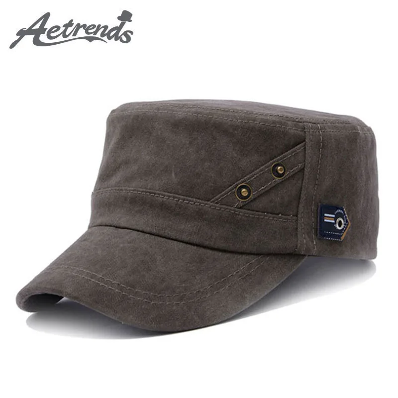 [AETRENDS] Cotton Military Hats for Men Classic Flat Hat Snapback