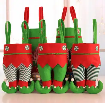 

Free shipping Good quality 4 styles mixed Christmas elf pants stocking elf candy bag Xmas stocking kids gift bag SN2033