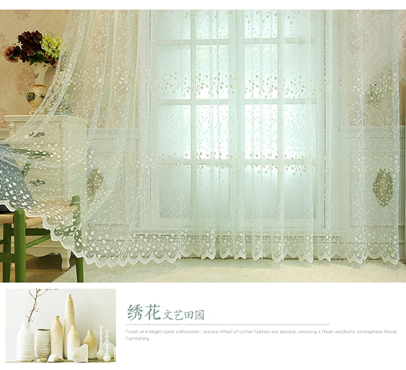 Korean Embroidery Luxury Flowers Lace Bedroom Tulle Drapes Window Treatments Screening Sheer Voile Curtains For Living Room #4
