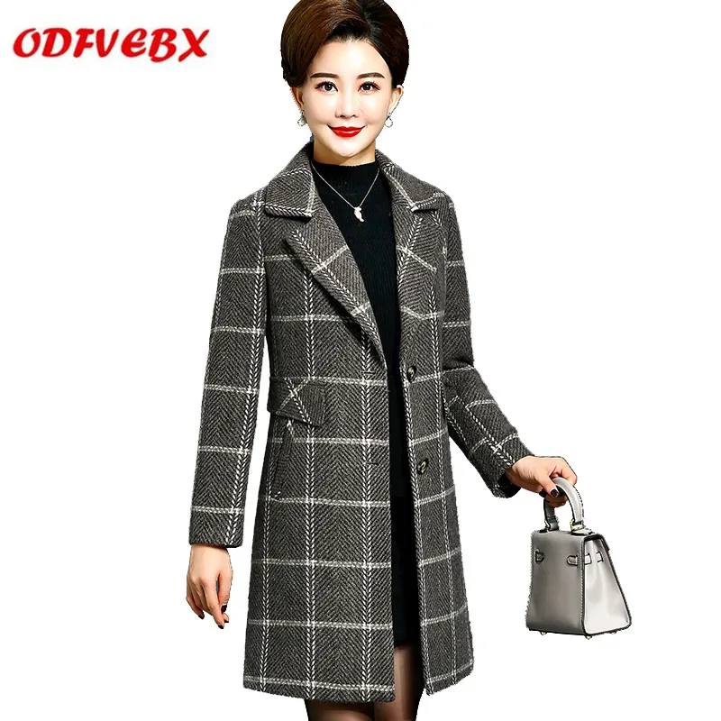 

Autumn coats woolen coat Female clothes in the elderly plus size lattice foreign style woolen windbreaker jacket jackets women'