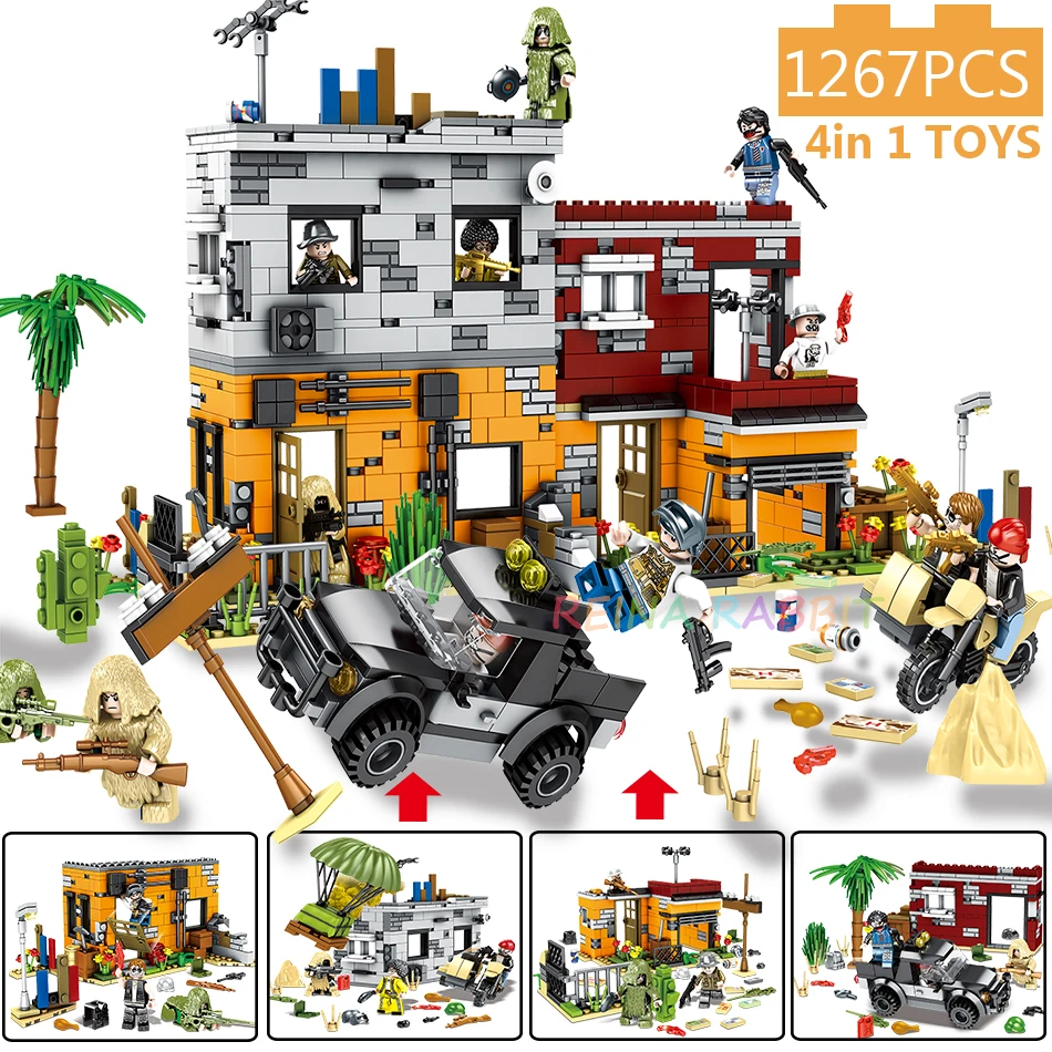 

1267pcs 4in1 Military SWAT Battleground Army Vehicle Soldier Building Blocks Compatible PUBG FPS Game Toys For Children