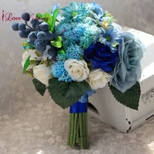 Синие Искусственные Свадебные букеты ручной работы свадебные аксессуары красивые шелковые цветы для невесты 1 шт